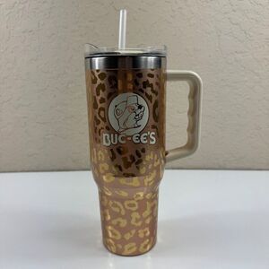 Bucees Yukon Outfitters Buc-ee’s Rose Gold Cheetah 40oz Tumbler Handle Viral EUC
